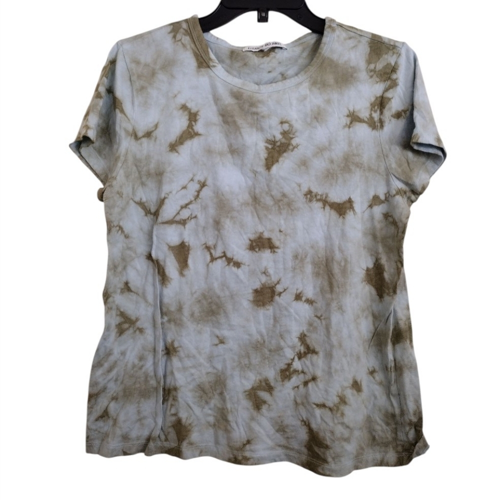 Elizabeth And James Blue And Green Tie-Dye Short Sleeve Cotton Top Size Large